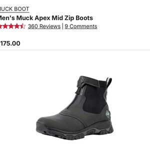 Men's Black Apex Mid Zip Boots, Muck Boots,‎ hunting boots